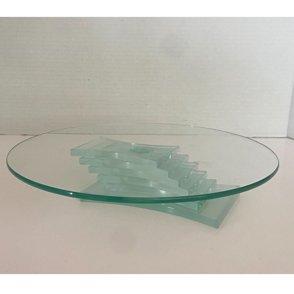 VTG Party Light Post Modern Stratus Green Glass Pedestal Stand 11"